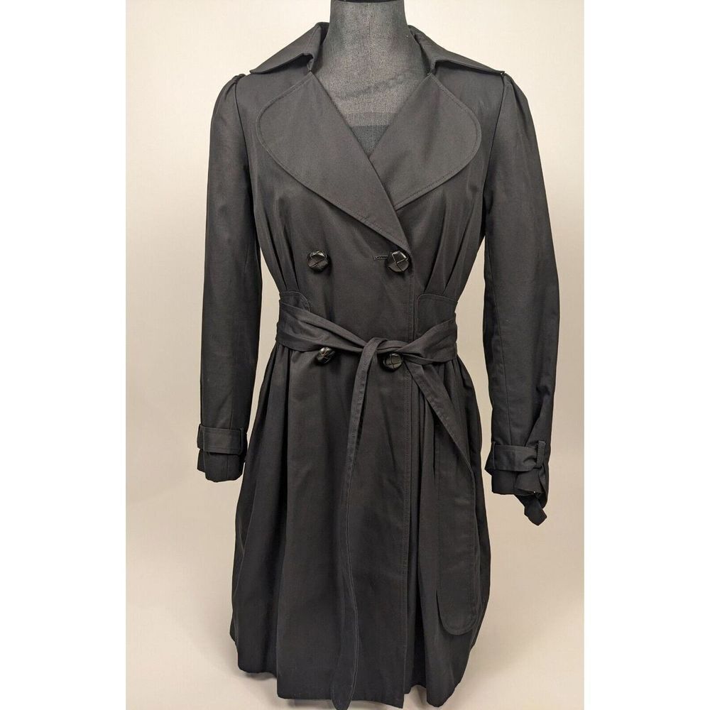 Anthropologie Black Double-Breasted Trench Coat